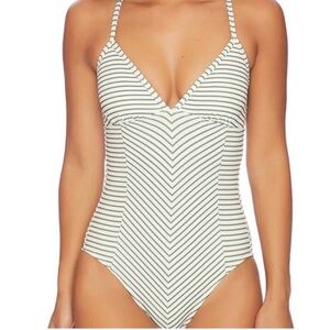 Splendid Crossback Swimsuit Green/White Size L, EUC